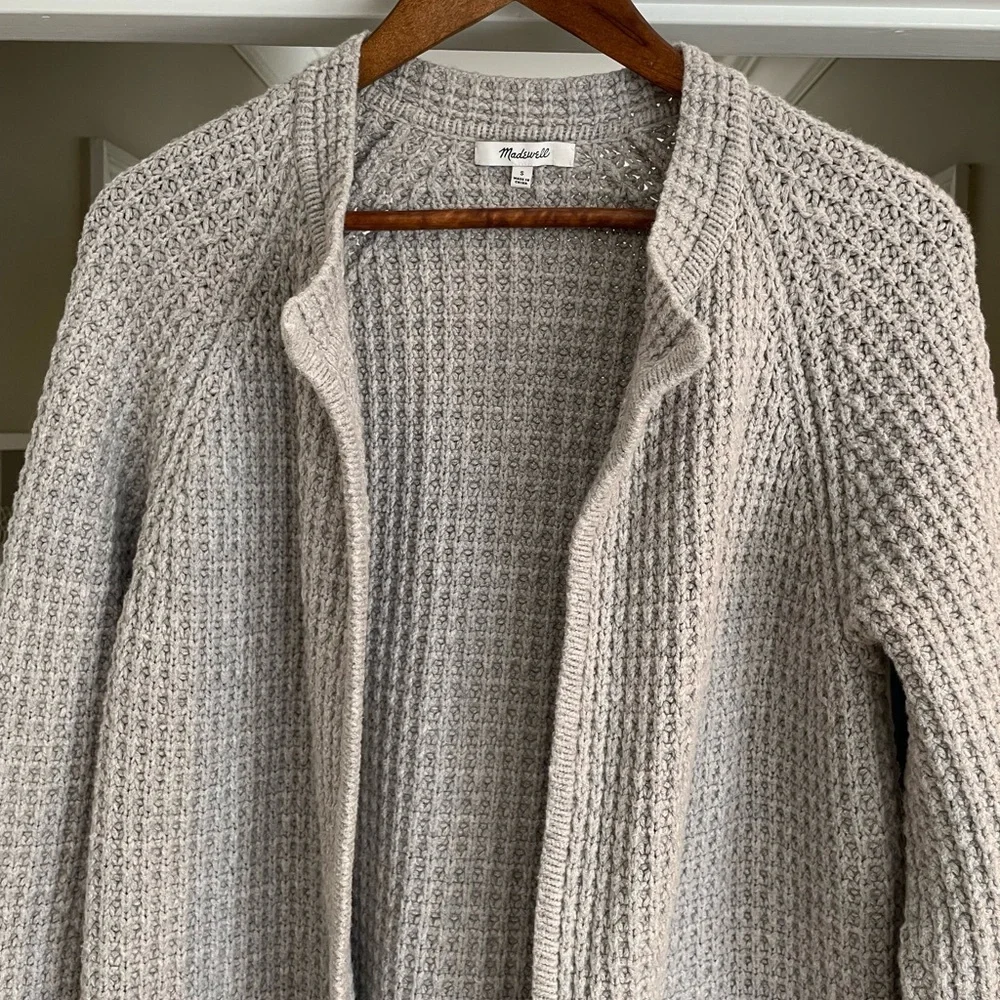 Madewell Waffle Stitch Long Sweater Cardigan Coat Pockets Gray/Silver Wool Blend